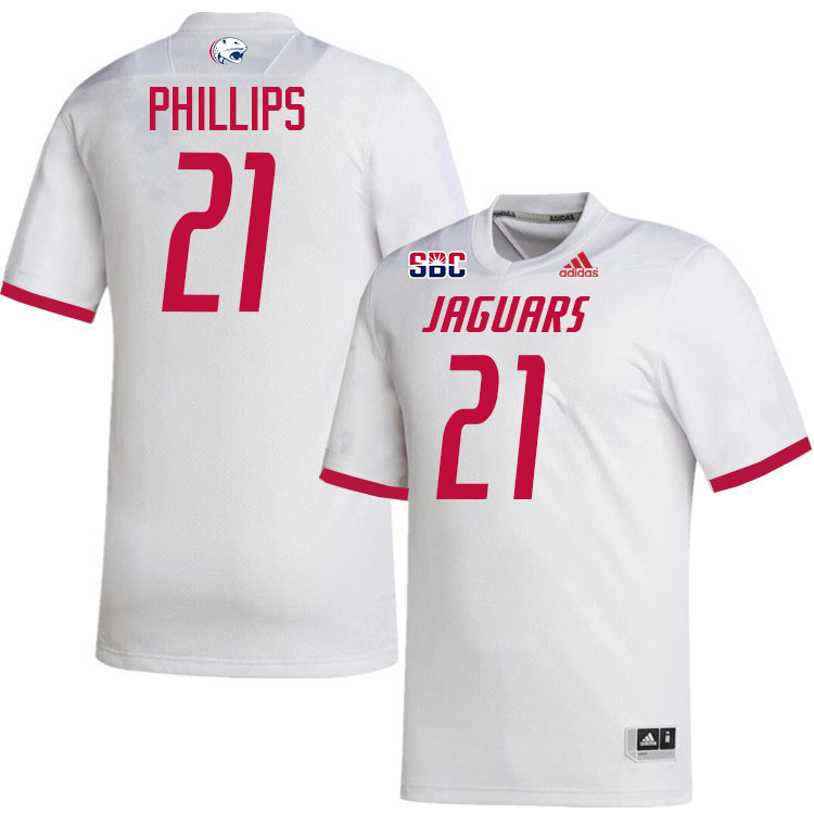 #21 Keenan Phillips South Alabama Jaguars Jerseys,College Football Uniforms,Apparels Stitched-White